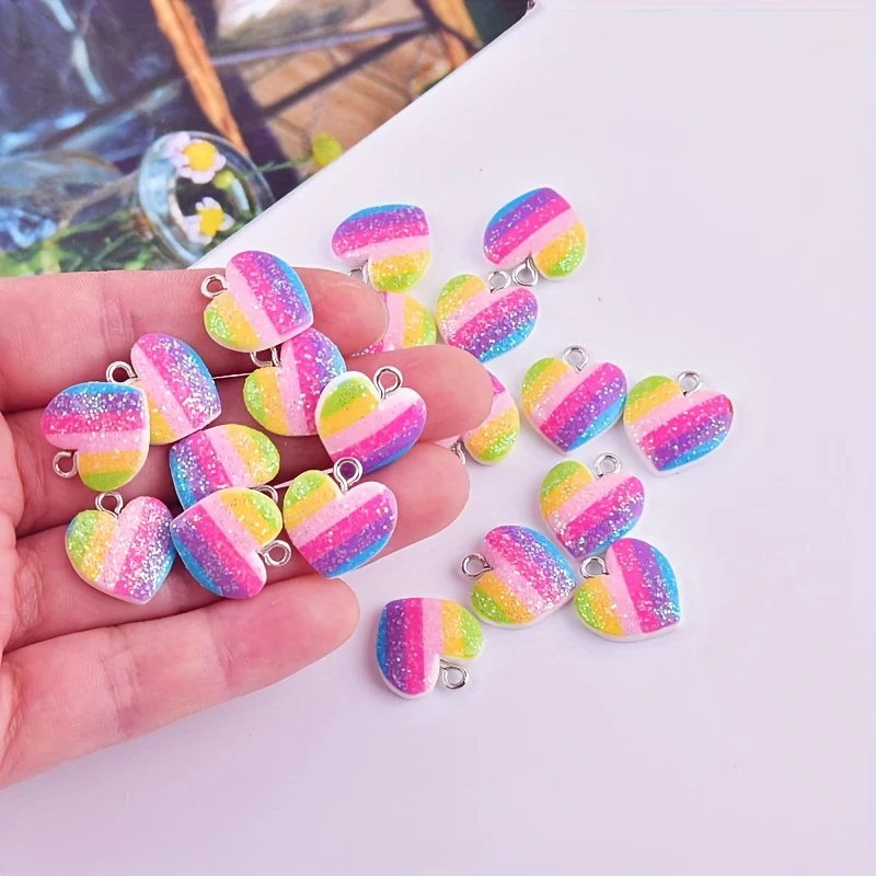 Resin Art Notes - 10 Stück bunte Herz-Harz-Anhänger, niedliche gemischte