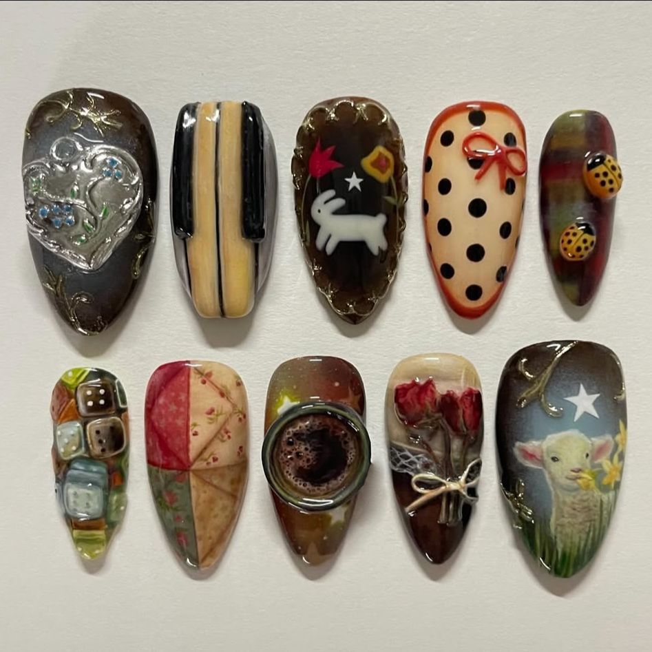 Resin Art Ocean - 24 Stück künstliche Nägel im Vintage-Landhausstil,