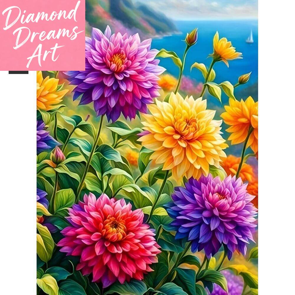 Resin Art Work - Rahmenlose Diamantmalerei, Neue Farbige Blumen, Vollrunde