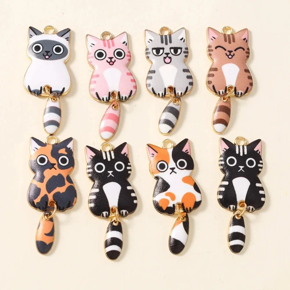 Resin Art Materials - 10 Stück 16×39mm niedliche Cartoon-Katzen-Harzanhänger, schöne