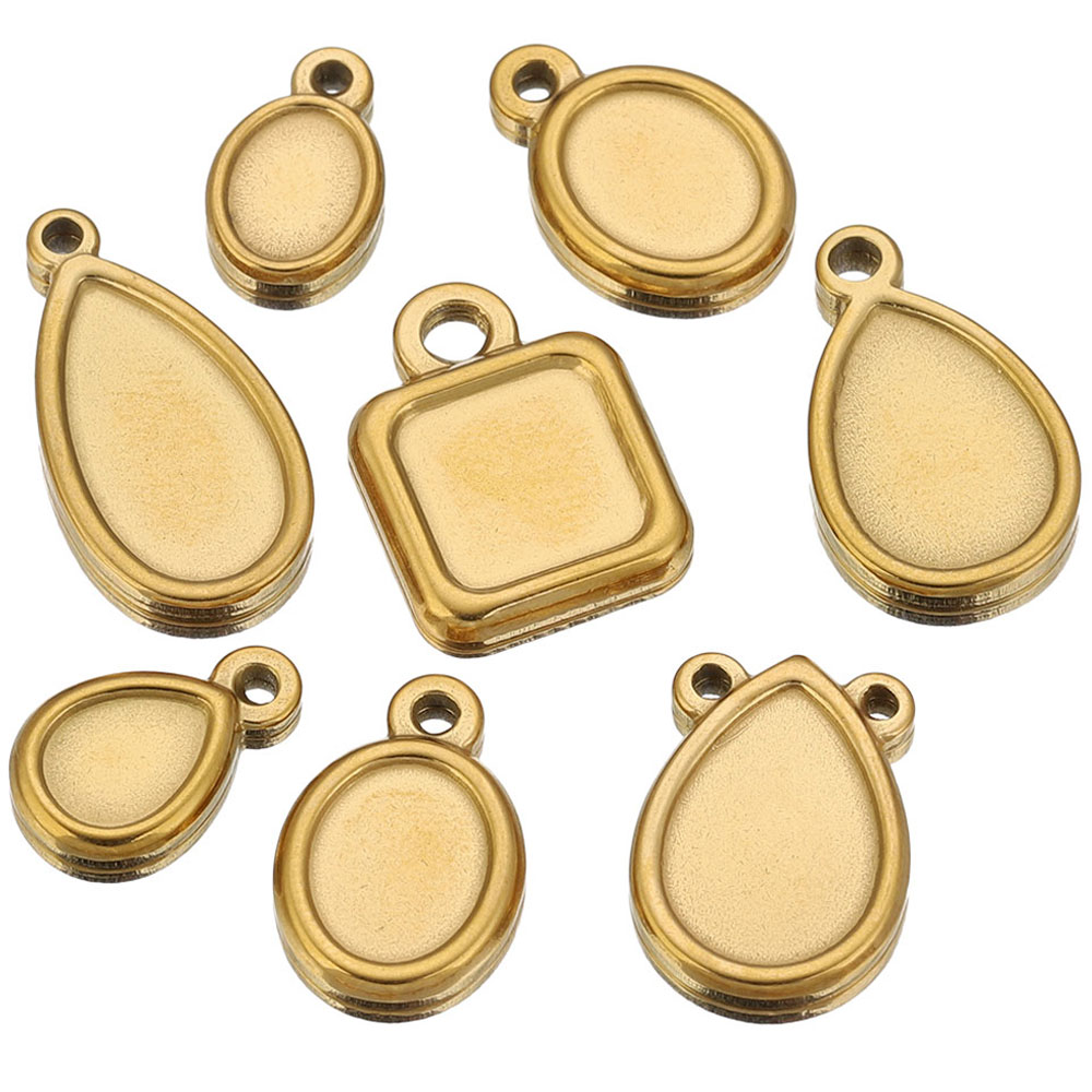 Resin Art Notes - 5 Stück Edelstahl-Anhängerrohlinge (quadratisch, rund, oval)