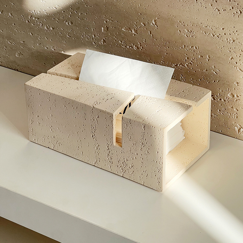 Resin Art Aesthetic - Luxuriöse geometrische Stein-Taschentuchbox, Zen-ästhetischer Schreibtisch-Papierhalter, Serviettenhalter
