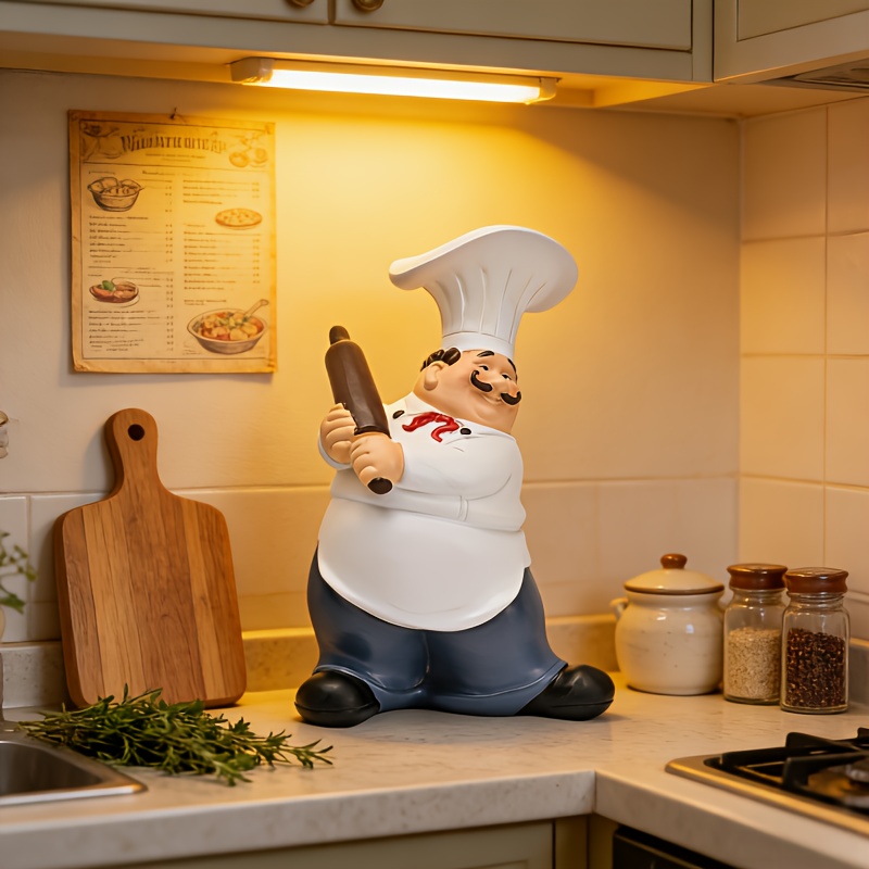 Resin Art Ocean - Mustache Chef-Chef Harzfigur mit wehender Nudelholzrolle,